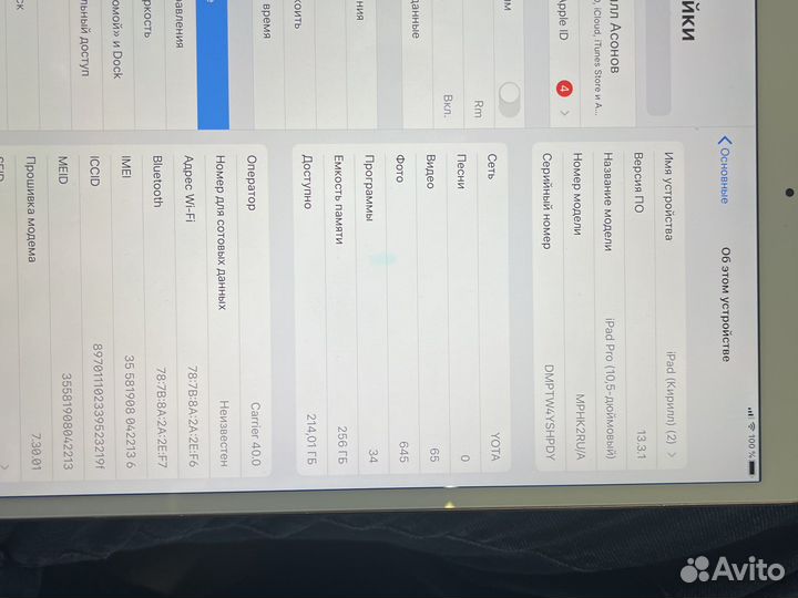 iPad pro 10.5 256 wi-fi cellular