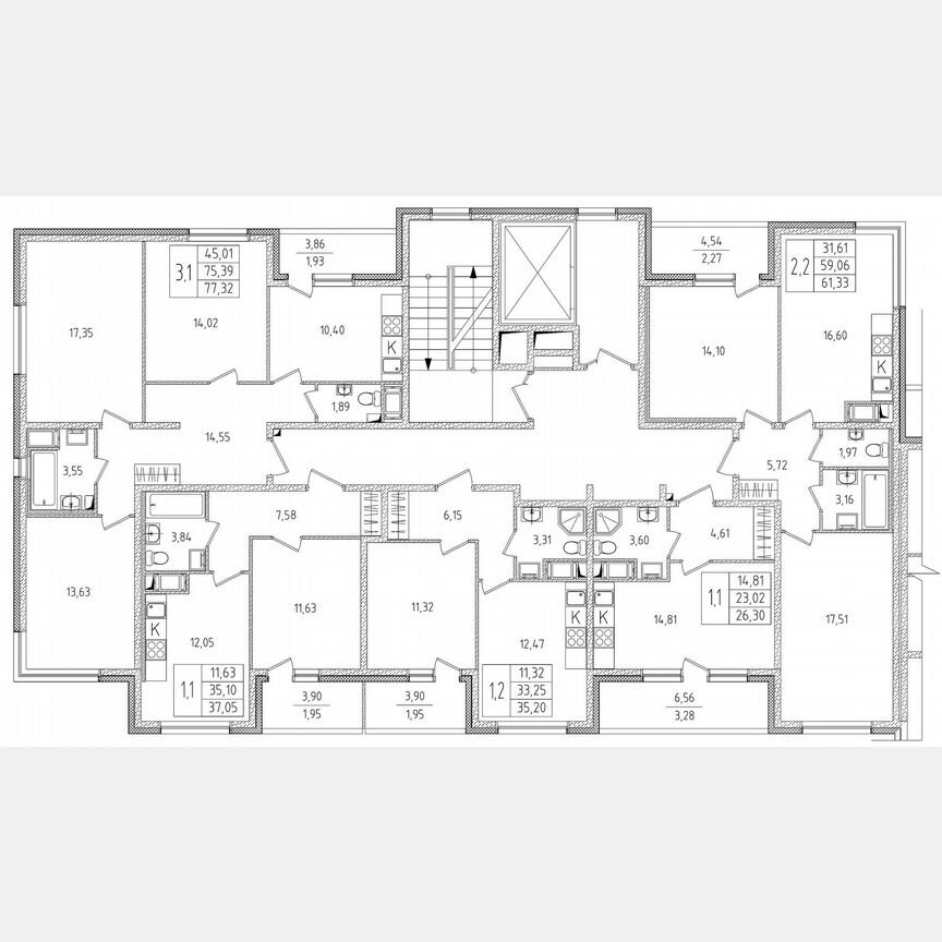 3-к. квартира, 77,3 м², 7/8 эт.
