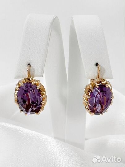 Золотые серьги СССР аметис корунд 583 / 10.24 гр