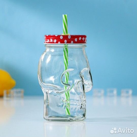 Банка стеклянная с крышкой и трубочкой Доляна «Чер