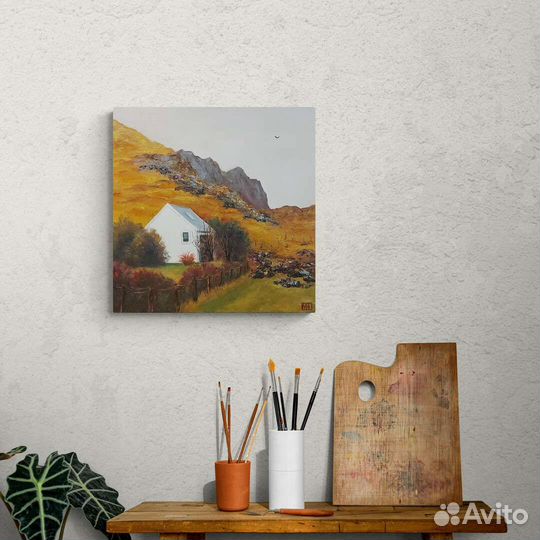 Картина маслом пейзаж с домиком