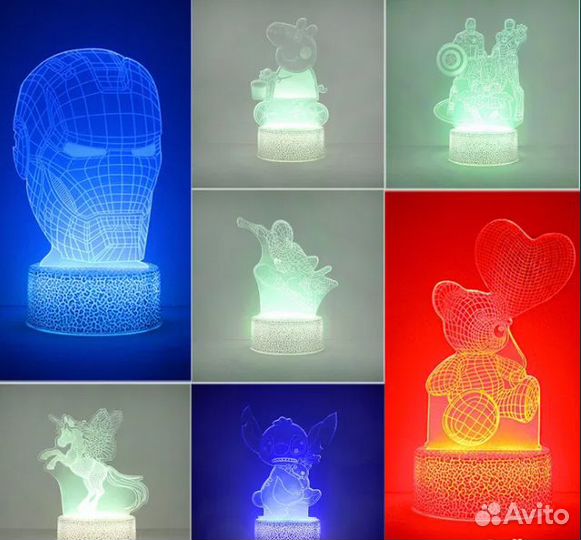 3D ночники, светильники детские