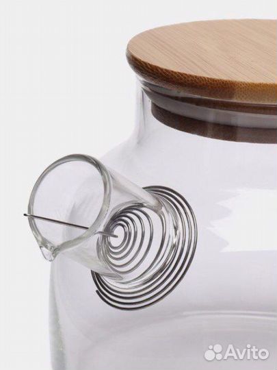 Заварочный чайник с бамбуковой крышкой стеклянный