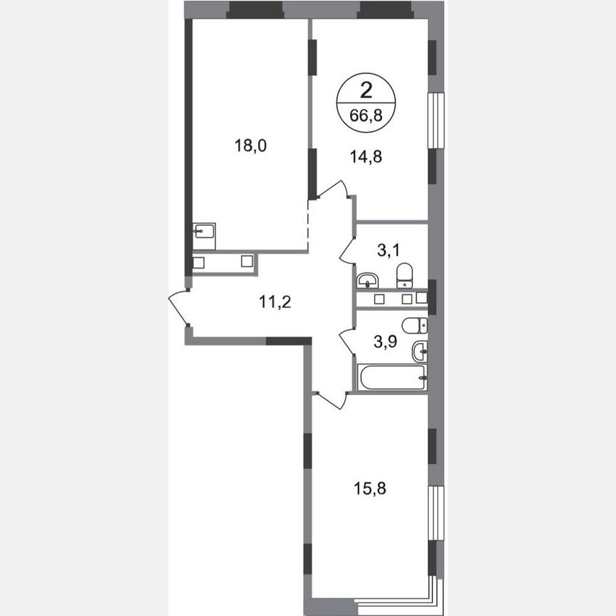2-к. квартира, 66,8 м², 11/17 эт.