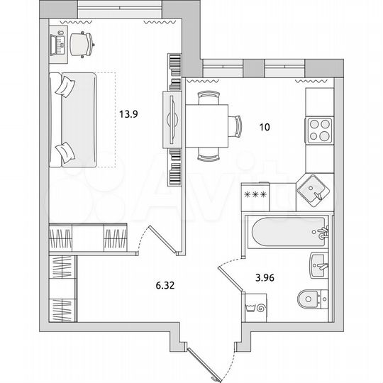 1-к. квартира, 34,2 м², 3/17 эт.