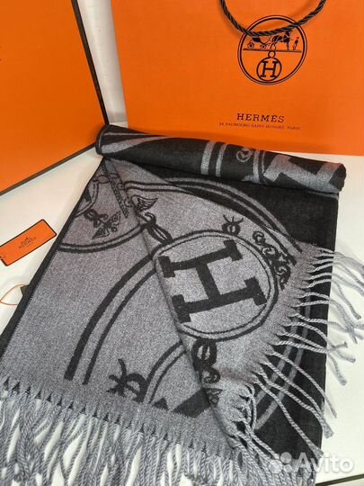 Двусторонний шарф Hermes черно-серый