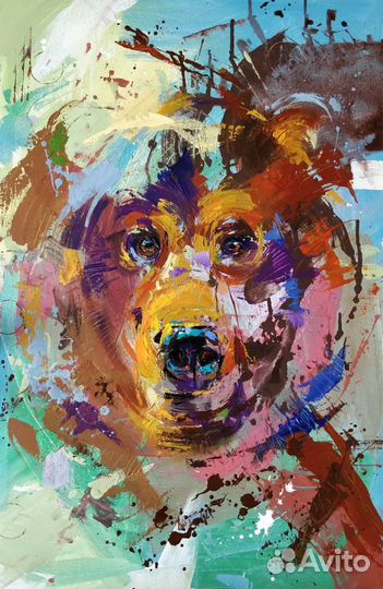 Яркая абстрактная картина маслом на холсте медведь
