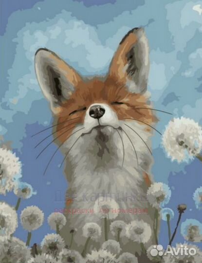 Картина по номерам 40x50 Довольный лисенок среди о