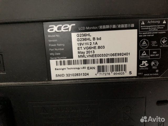 Монитор Acer g236hl 23”