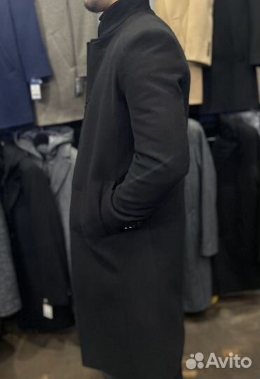 Пальто мужское черное длинное