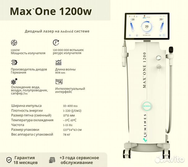 Диодный лазер для эпиляции люминес Max One 1200W