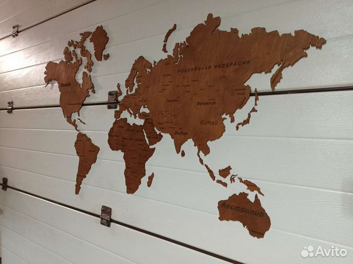 Карта мира с гравировкой настенная панно из дерева