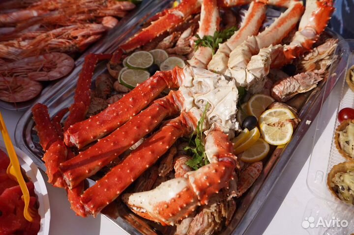 Морепродукты, крабы, креветки, икра