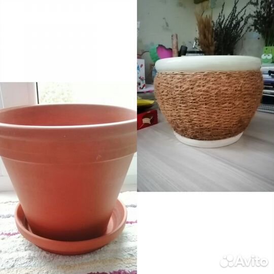 Горшки керамические пластиковые объёмы разные