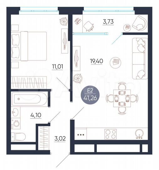 1-к. квартира, 41,3 м², 9/25 эт.