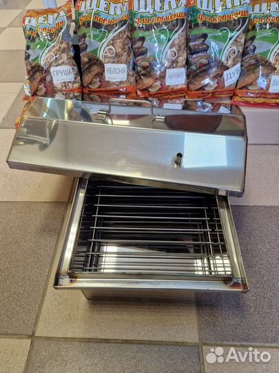 Коптильни нержавейка, сталь, домиком, щепа