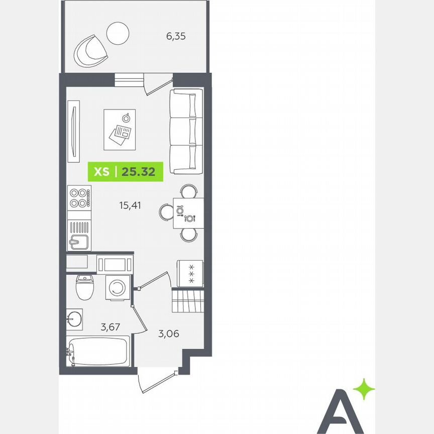 Квартира-студия, 25,3 м², 10/12 эт.