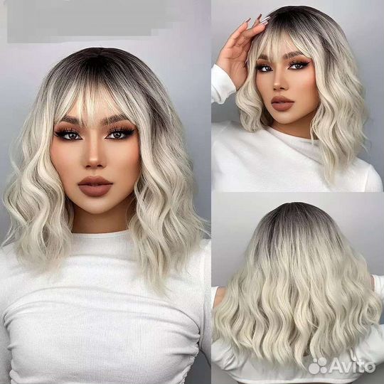 Парик каре блонд омбре волнистый. Новый