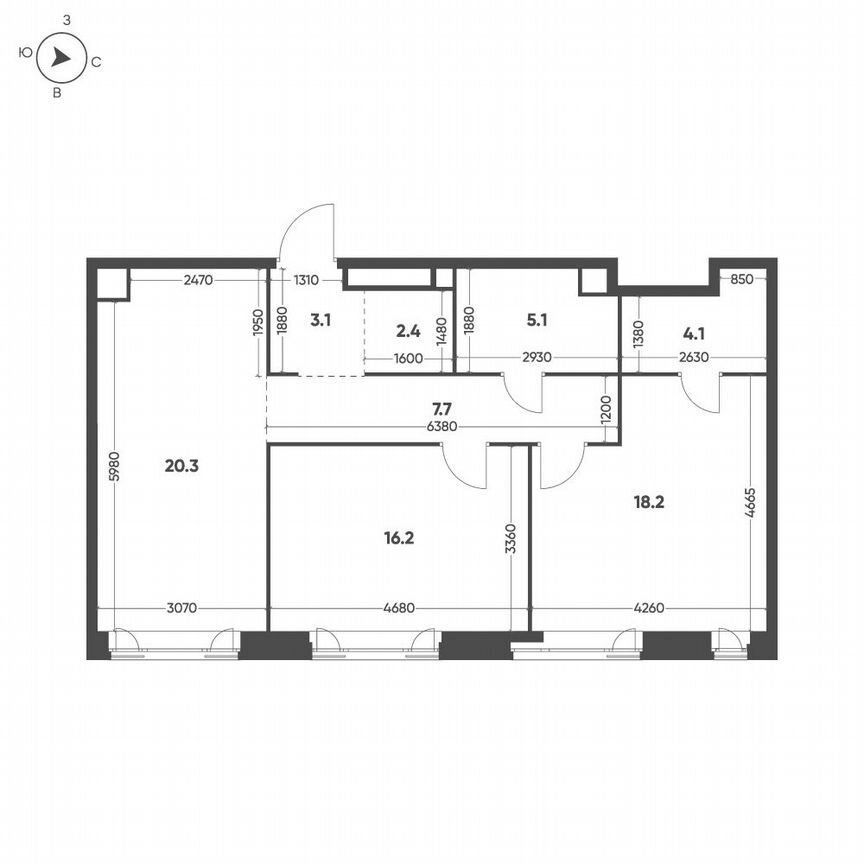 2-к. квартира, 77,1 м², 13/16 эт.