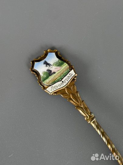 Винтажная чайная ложка Ленинград эмаль латунь