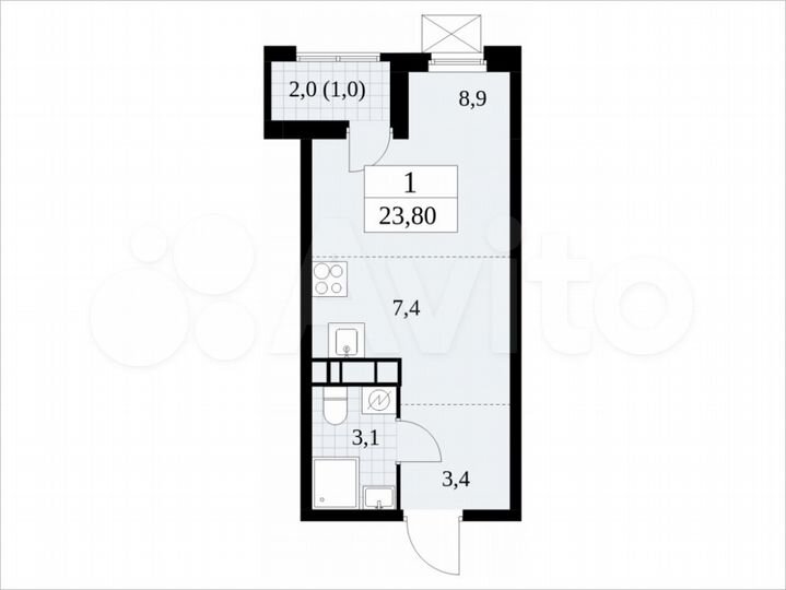 Квартира-студия, 23,8 м², 9/17 эт.