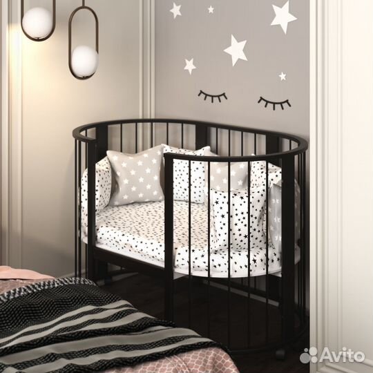 Детская кроватка круглая овальная Зайка 7в1