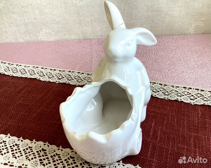 Винтажный немецкий заяц с тележкой фарфор фигурка