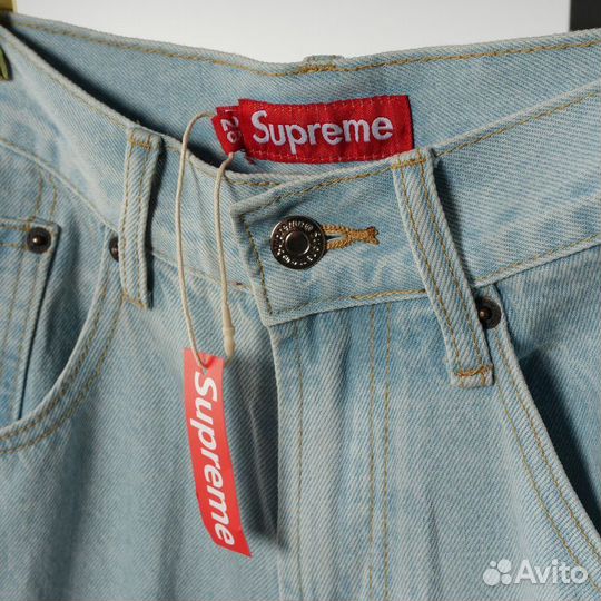 Джинсовые шорты багги широкие Supreme