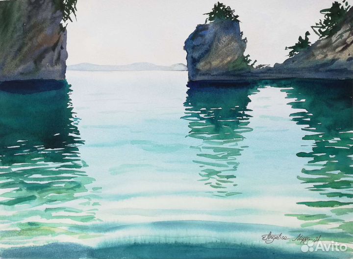 Картина. Акварель, оригинал. Море, острова