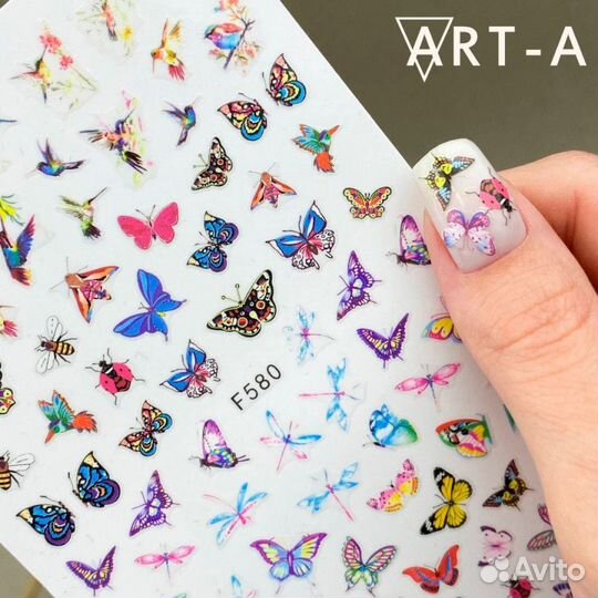 Бабочки цветочки 3D наклейки для дизайна ногтей