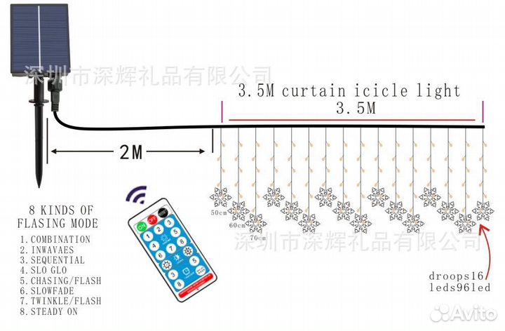 Гирлянда снежинка на солнечной батарее