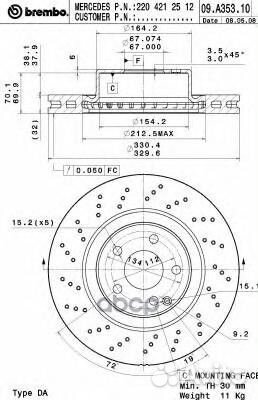 09.A353.11 диск тормозной передний перфорир MB