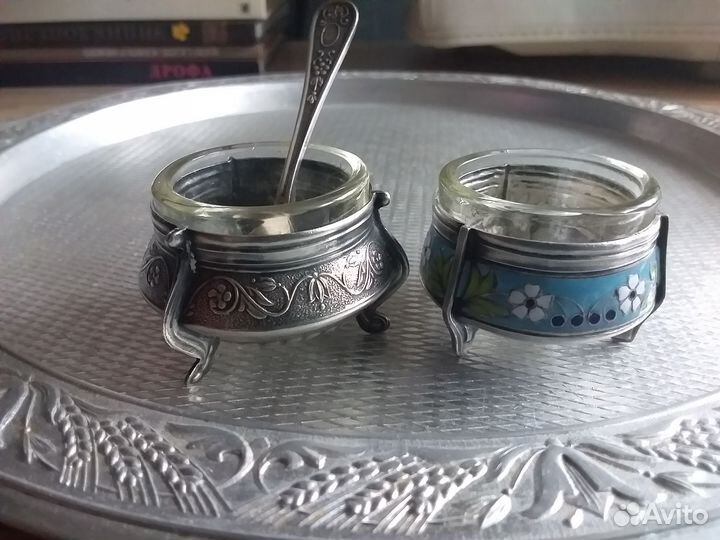 Солонка, горчичница (мельхиор),поднос СССР