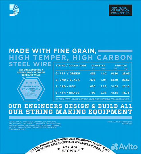 EXL230 Струны для бас-гитары, 55-110, DAddario