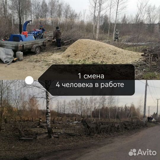 Измельчитель веток + 3 человека