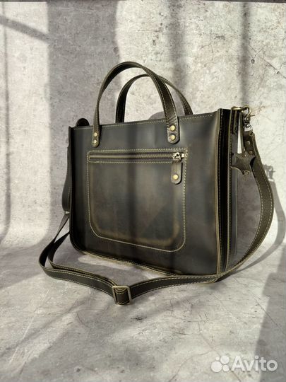 Сумка-портфель для А4 из кожи Крейзи Хорс