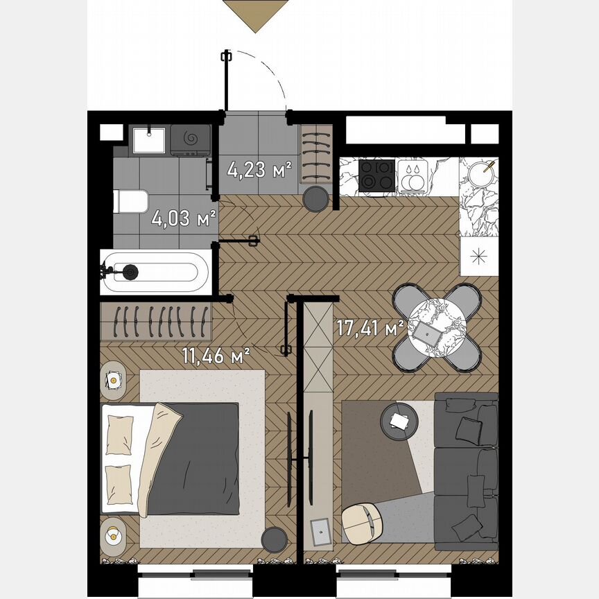 1-к. апартаменты, 38,6 м², 19/23 эт.