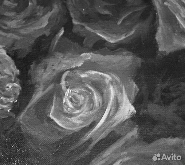 Картина маслом на холсте черно-белая цветы