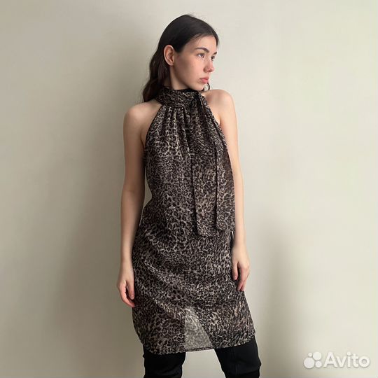 Леопардовое платье с лентами