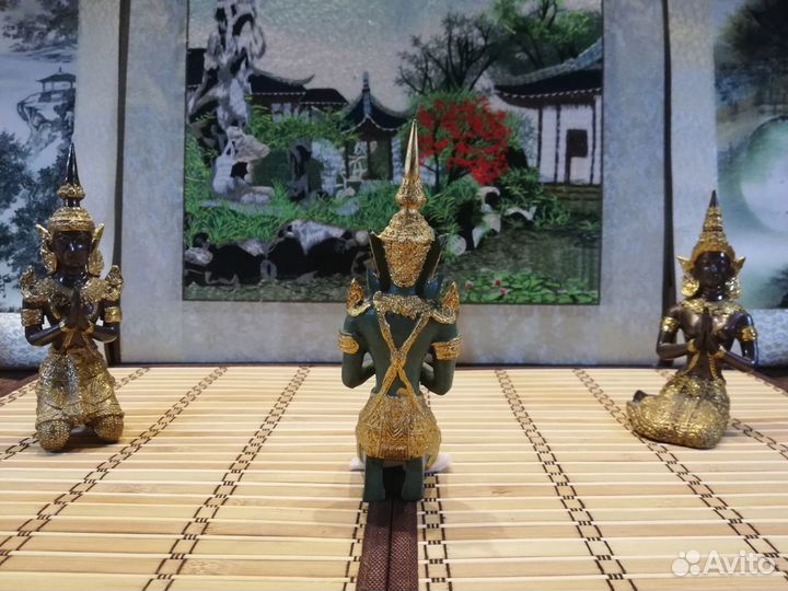 Статуэтка Молитва Будды. Зелёная, золочёная, метал