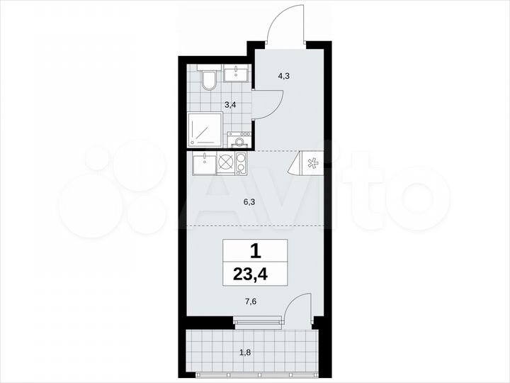 Квартира-студия, 23,4 м², 16/18 эт.