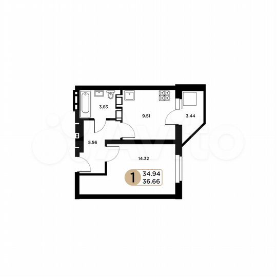 1-к. квартира, 34,9 м², 18/26 эт.