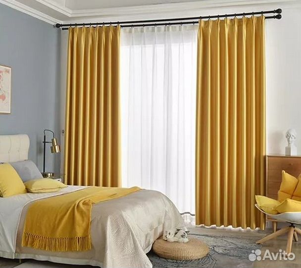 Готовые шторы (горчичный)