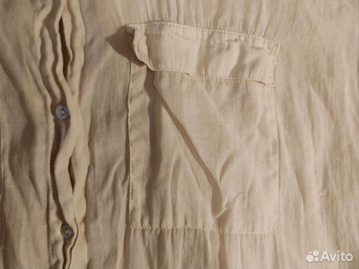 Бежевая льняная рубашка Zara. Размер M