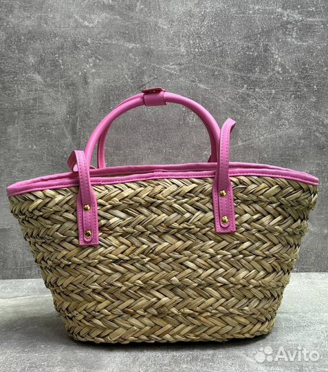 Сумка тоут Jacquemus из рафии и кожи розовая