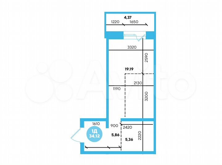 Квартира-студия, 34,1 м², 3/15 эт.