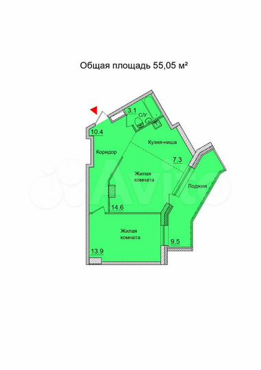 1-к. квартира, 55,1 м², 16/21 эт.
