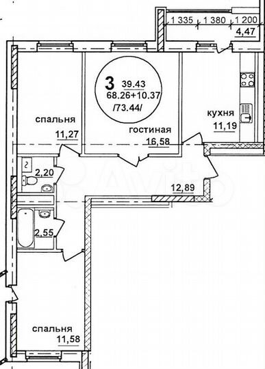 3-к. квартира, 73,4 м², 13/19 эт.