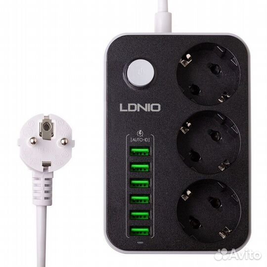 Сетевой Фильтр-Удлинитель 3 Розетки+6*USB 2500Watt