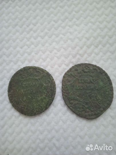 Полушка 1736г., 1769, перечекан с копейки Петра 2